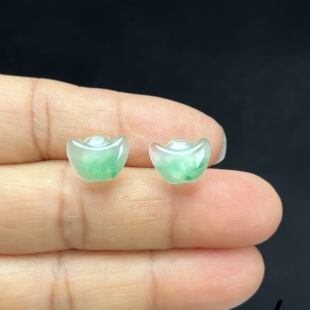 天然玉石精品珠宝高冰飘翠绿色元 宝非洲翠玉耳钉耳环洋气百搭