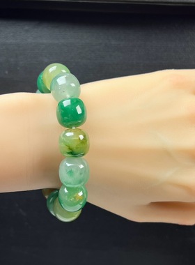 天然玉石精品珠宝冰飘翠绿色非洲翠玉老型珠15mm手串多宝手链送礼