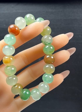 天然玉石精品珠宝冰飘翠绿色非洲翠玉苹果珠12mm手串多宝手链送礼