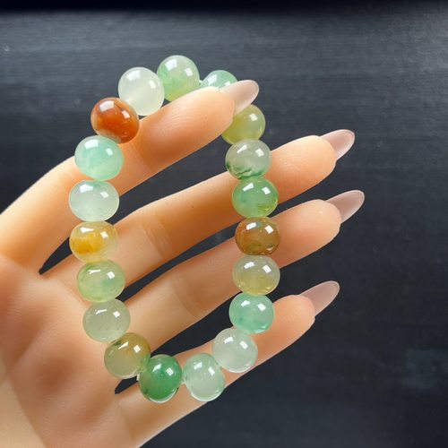 天然玉石精品珠宝冰飘翠绿色非洲翠玉苹果珠12mm手串多宝手链送礼