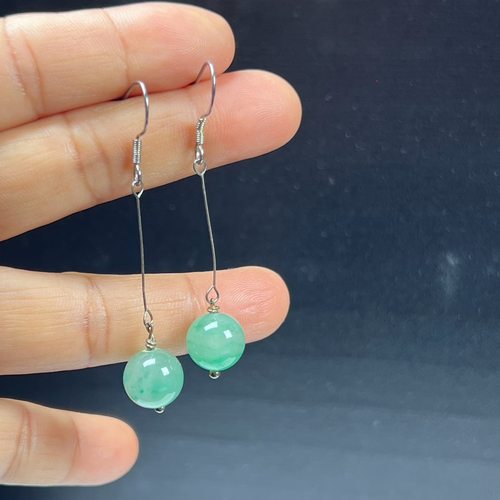 纯天然真玉耳环高冰飘翠绿色非洲翠玉玉石10mm佛珠耳坠玉石耳环