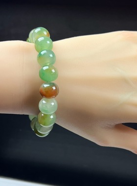 天然玉石精品珠宝高冰飘黄加绿非洲翠玉苹果珠13mm手串手链正品