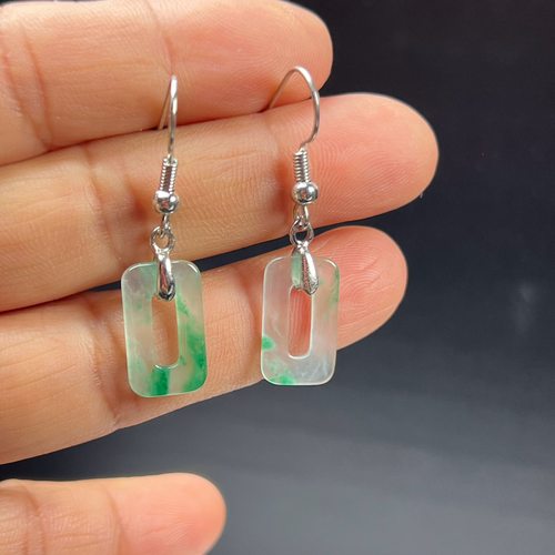 纯天然真玉耳环高冰飘翠绿色非洲翠玉玉石耳坠玉石耳环正品送礼