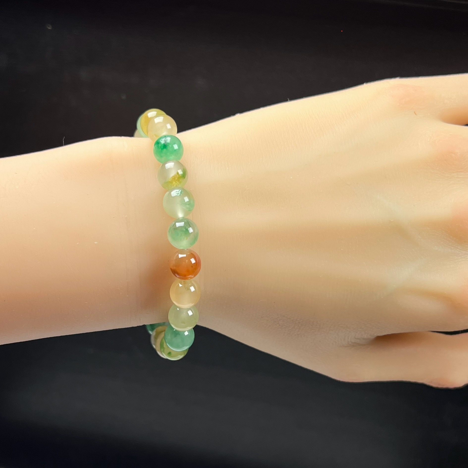 天然玉石精品高冰飘黄加绿非洲翠玉佛珠8mm玉石手串手链正品送礼