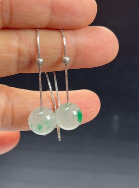 纯天然真玉耳环高冰飘翠绿色非洲翠玉玉石10mm佛珠耳坠玉石耳环