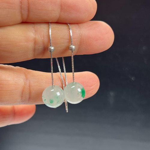 纯天然真玉耳环高冰飘翠绿色非洲翠玉玉石10mm佛珠耳坠玉石耳环