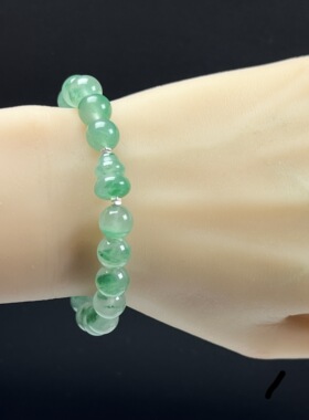 天然玉石高冰飘翠绿色非洲翠玉佛珠9mm玉石手串葫芦手链正品