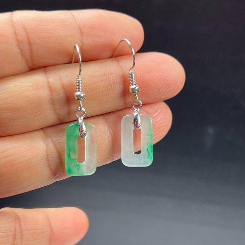 纯天然真玉耳环高冰飘翠绿色非洲翠玉玉石耳坠玉石耳环正品送礼