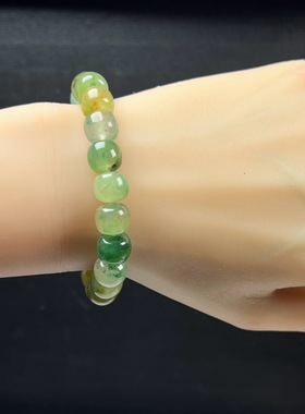 天然玉石精品珠宝冰飘翠绿色非洲翠玉老型珠10mm手串多宝手链送礼