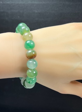 天然玉石精品珠宝冰飘翠绿色非洲翠玉苹果珠12mm手串多宝手链送礼