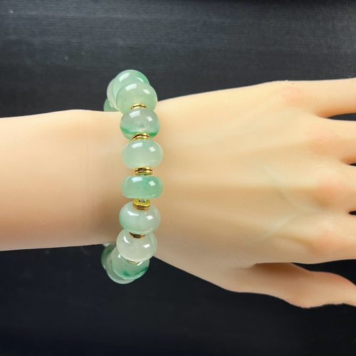 天然玉石精品珠宝冰飘翠绿色非洲翠玉算盘珠15mm手串多宝手链送礼