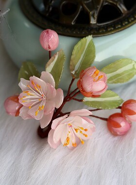 发簪热缩片木簪古风海棠花
