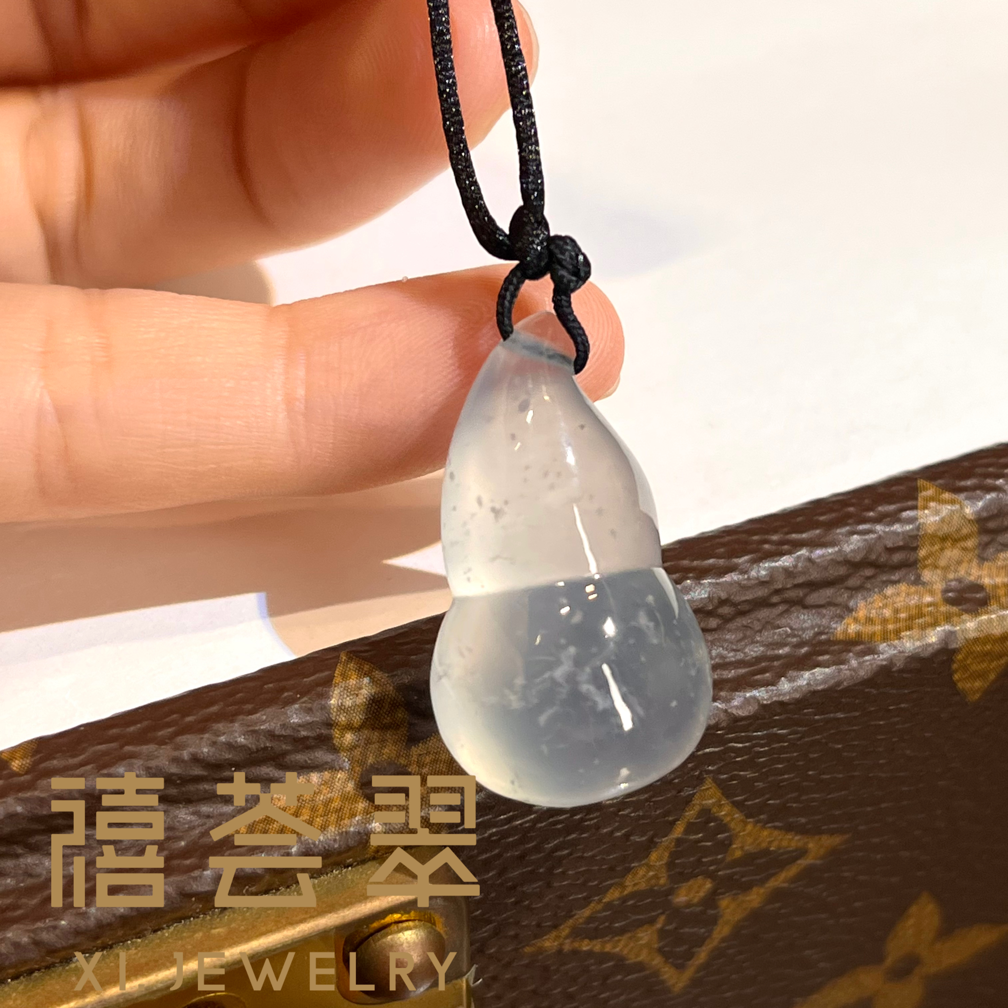 【禧荟翠】玻璃种白冰葫芦天然缅甸A货翡翠