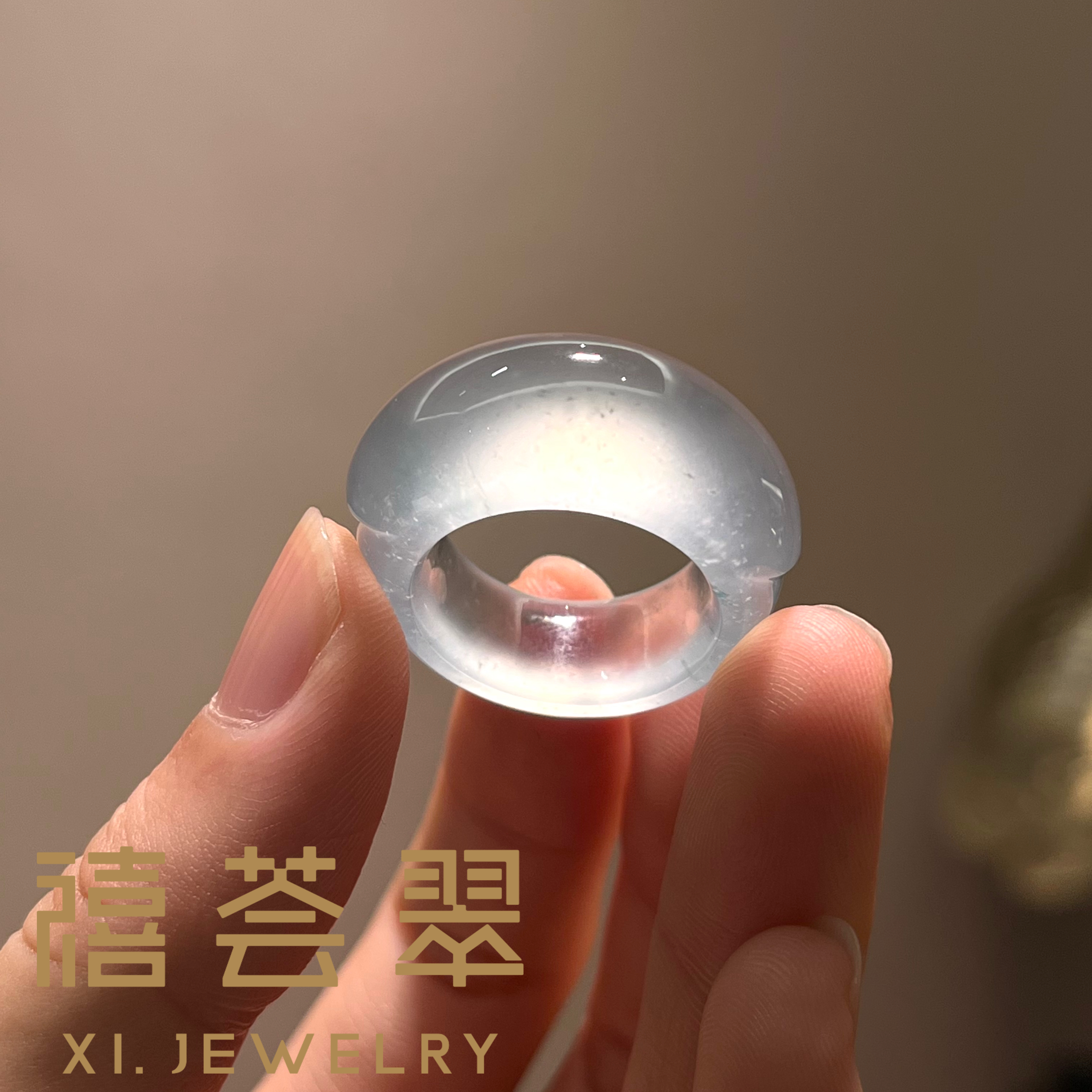 【禧荟翠】玻璃种马鞍戒指天然缅甸A货翡翠