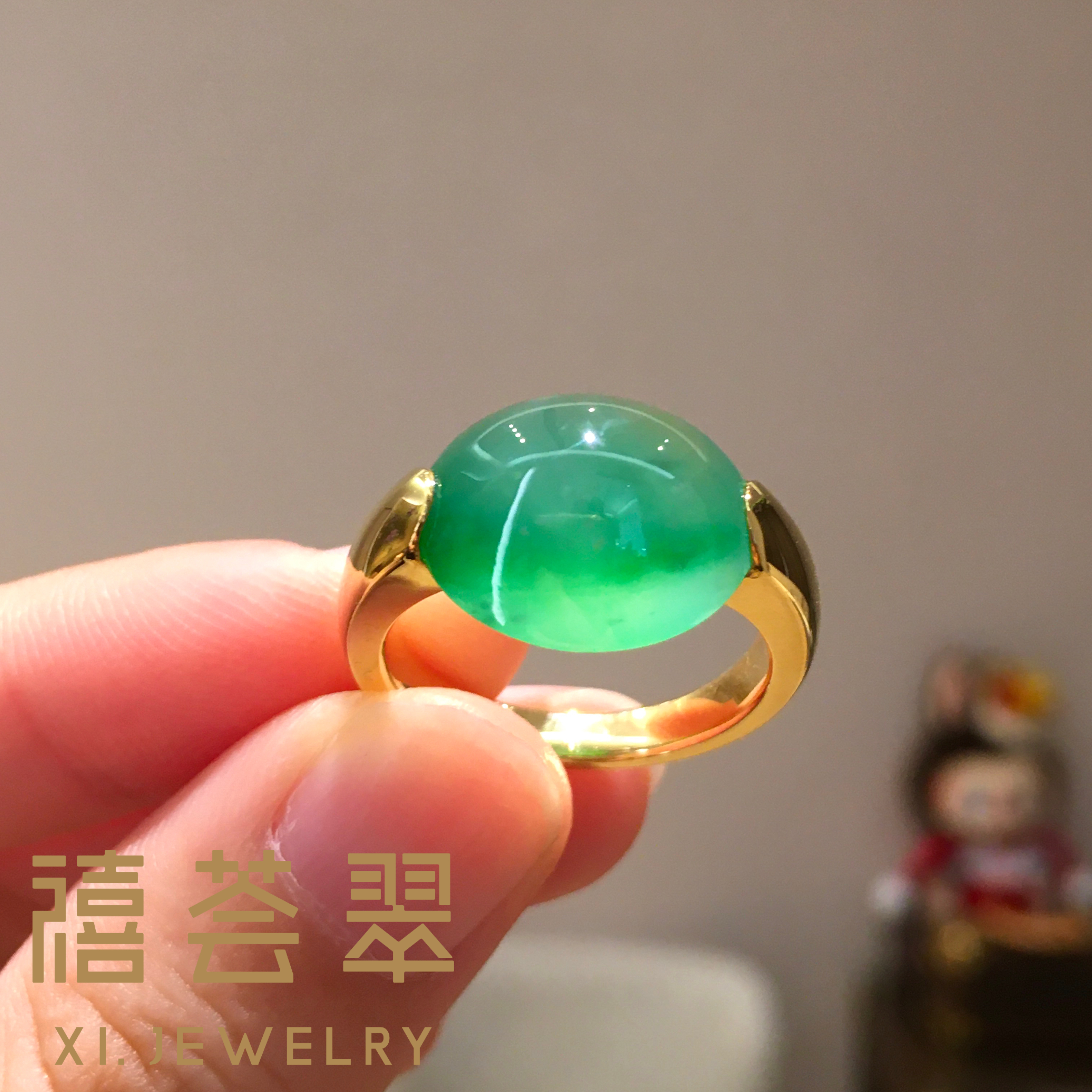 翡翠蛋面戒指天然缅珠
