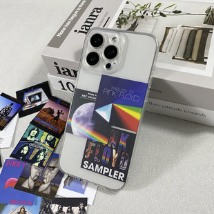 Pink 饰可放夹手机后面适用苹果16promax手机壳iPhone15透明14软壳华为 Floyd摇滚乐队欧美CD专辑封面小卡片装