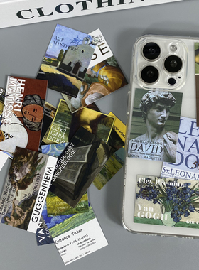 ins风小众梵高艺术线条复古小卡片可放夹手机后面的diy装饰手机壳适用于苹果15promax透明14iphone13华为