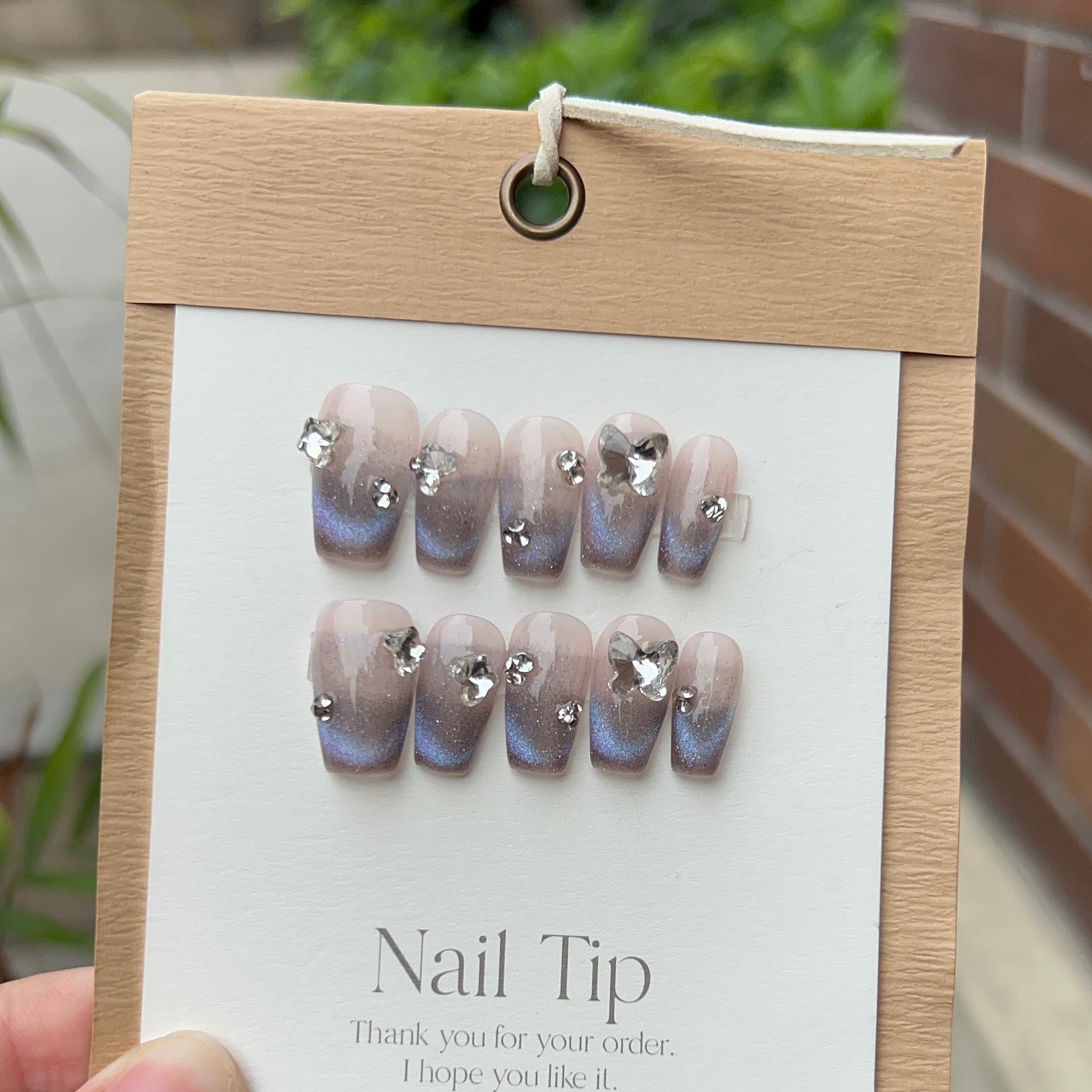 穿戴甲 纯手工满钻猫眼美甲 中短梯穿戴式美甲高级轻奢 随意穿摘