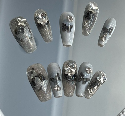 穿戴甲2023纯手工轻奢镂空蝴蝶穿戴式美甲 高级感 拆卸方便