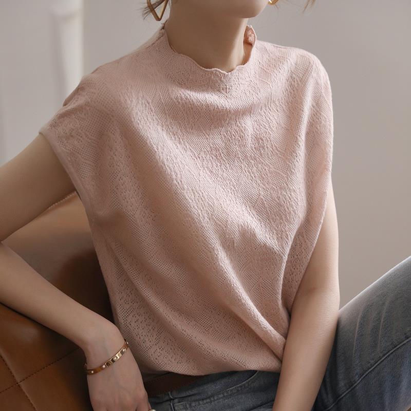 白色镂空针织短袖2021年新款女薄款宽松针织衫打底衫洋气法式上衣