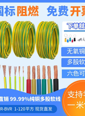 国标纯铜光伏板接地线黄绿双色BVR2.5/4/6/10/16平方多股软铜地线
