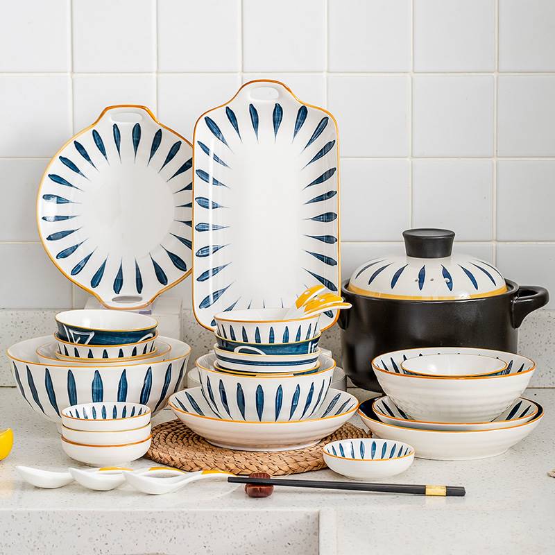 餐具套装碗盘家用碗碟套装北欧陶瓷碗筷碗勺餐具创意1021c