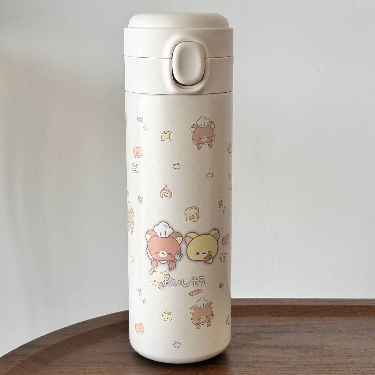 谁能拒绝！保温杯萌系大头贪吃轻松熊 304图案防漏实用居家饮水杯