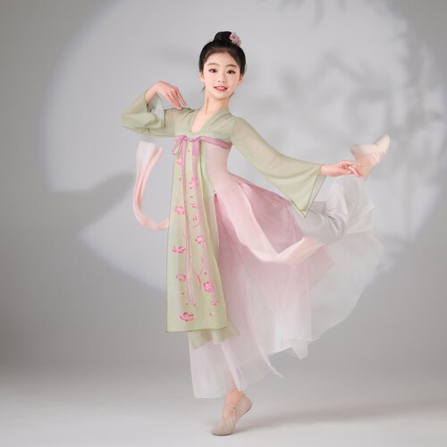 儿童古典舞演出服中国舞服民族飘逸纱衣女童神韵舞蹈练功服扇子舞
