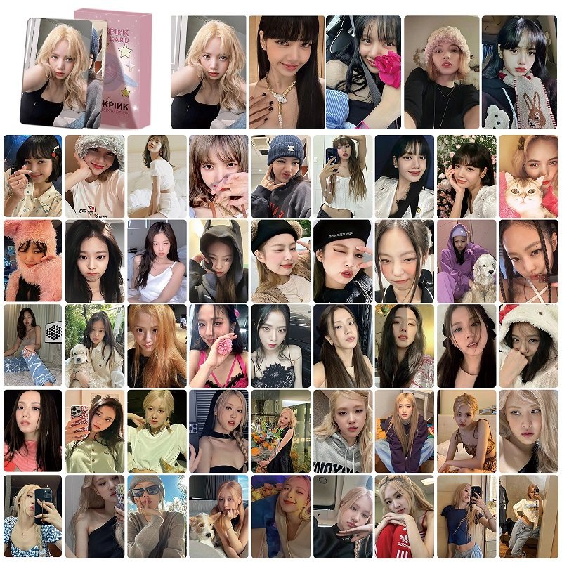 粉墨组合照片卡片bp镭射50张小卡周边贺卡lisa jisoo rose jennie