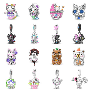 卡皮巴拉串珠串饰diy手链礼物可爱猫咪吊饰珠子BEADS银饰配件