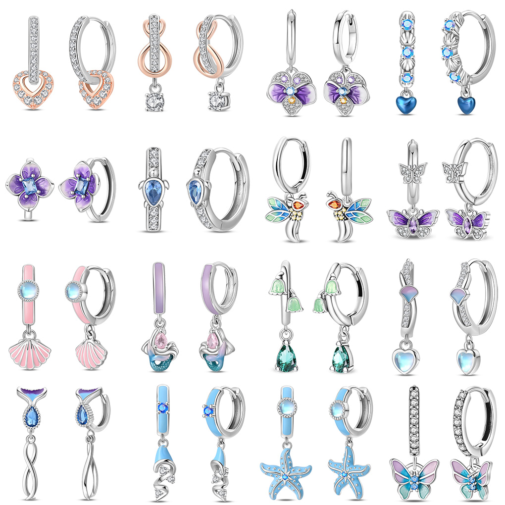 蓝色海星耳环小众设计超闪锆石耳钉镀银浪漫蝴蝶鱼尾流苏耳饰气质