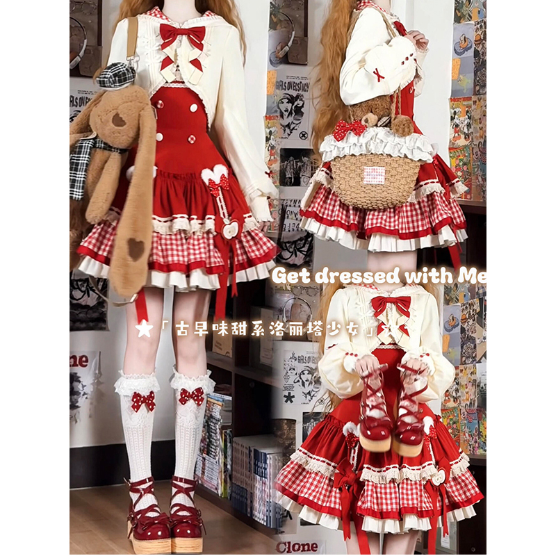 苹果可爱小兔短外套大兔耳朵软萌可爱lolita裙jsk套装洛丽塔洋装