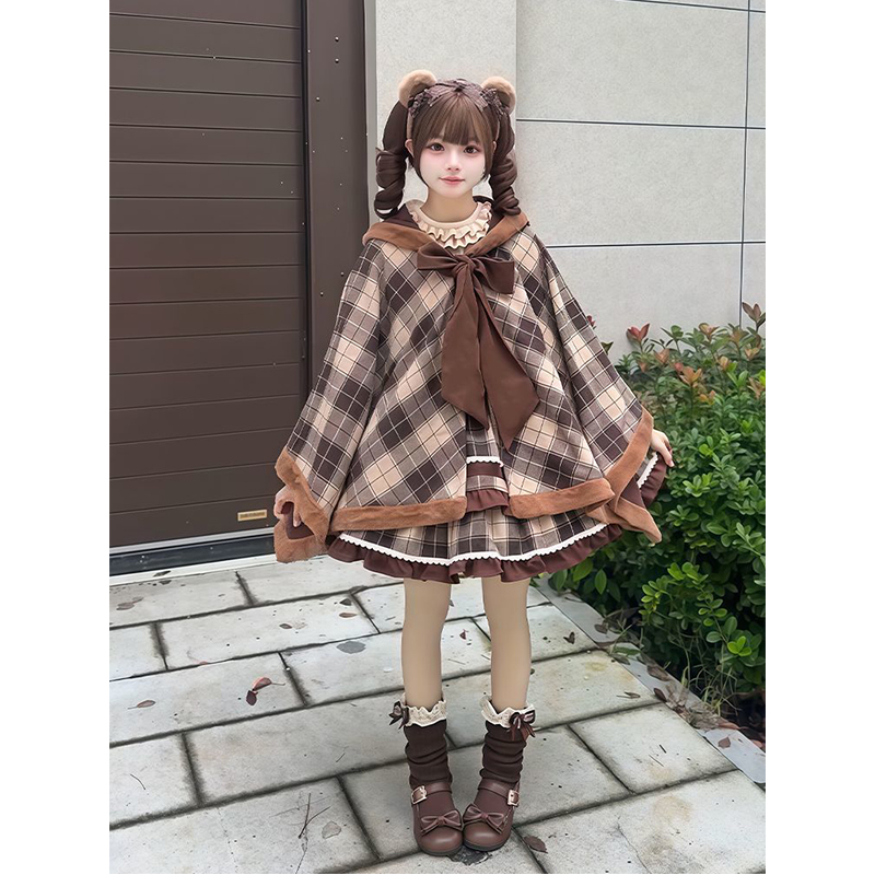 【冬格暖雪】小个子秋冬穿搭洛丽塔斗篷蝴蝶结连衣裙三件套洛丽塔