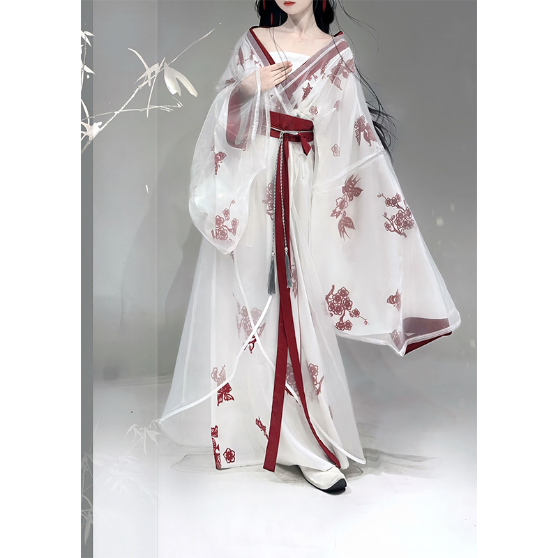 汉服复非遗剪纸风格直裾拖尾战国袍新款