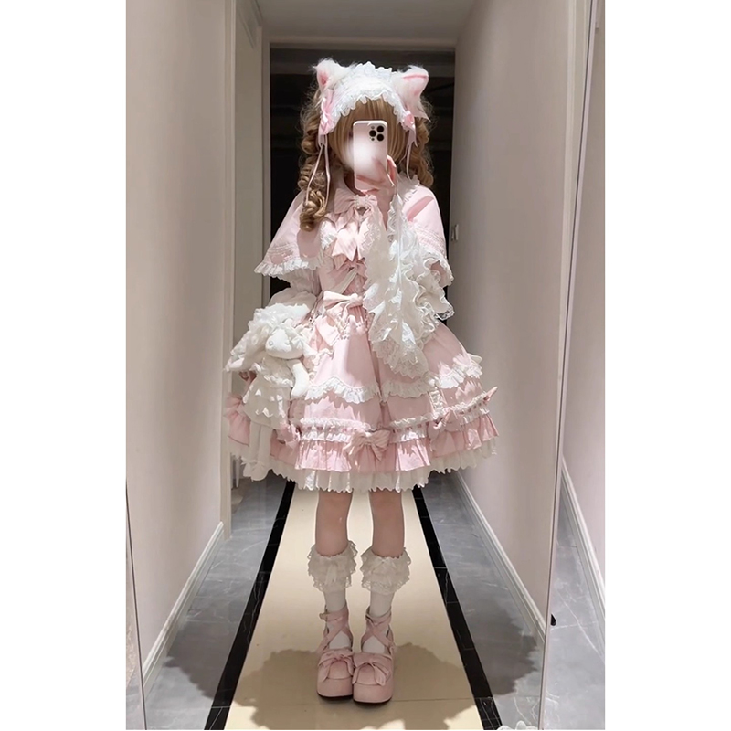 粉色可爱doll感甜美Lolita裙isk斗篷古早感洛丽塔少女心公主裙