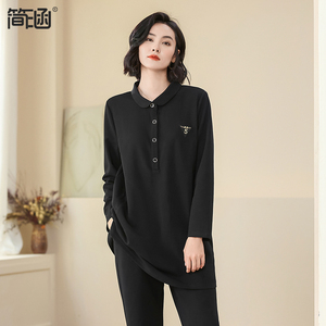 简涵大码女装秋装新款2023加肥加大显瘦遮肚两件套胖mm套装