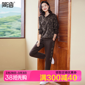 简涵大码女装2023秋冬新款运动休闲套装胖mm宽松显瘦两件套套装