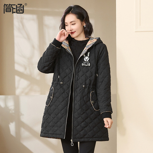 简涵大码女装中厚款棉衣2023秋冬新款高端轻奢遮肉中长款棉服外套