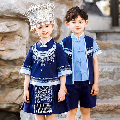 工厂直销童装三月三男女童民族服装夏季中小学生演出服夏装