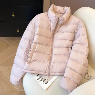 粉色排骨羽绒服女款冬季2025新款小个子立领加厚90白鸭绒保暖外套