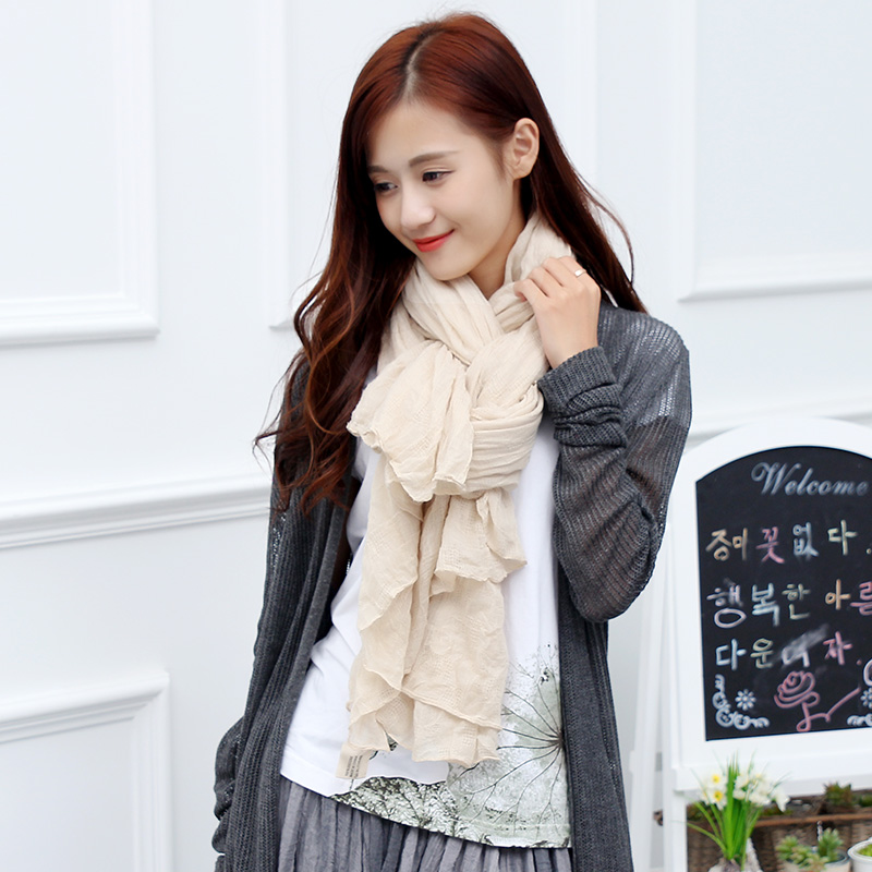 纯色棉麻围巾女士春秋冬季薄款披肩洋气时尚潮素色围脖纱巾沙滩巾