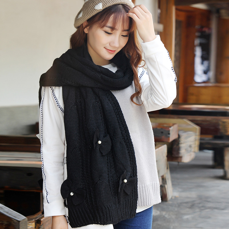 黑色毛线围巾女士新款秋冬季韩版百搭可爱少女保暖加厚针织围脖潮