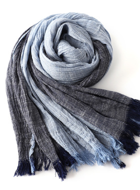 棉麻围巾男士春秋冬季薄款脖套冬天百搭文艺黑色蓝色复古亚麻围脖