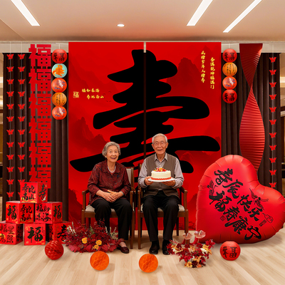 老人生日过寿宴寿星布置挂布条幅