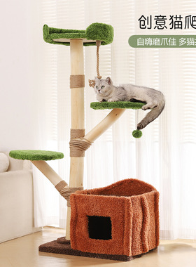 猫树一体实木猫爬架天然树叉磨爪窝一体式不占地剑麻猫咪跳台树洞