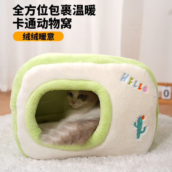 猫窝四季通用跨境宠物用品半封闭猫屋超大自由空间猫房子热销双门