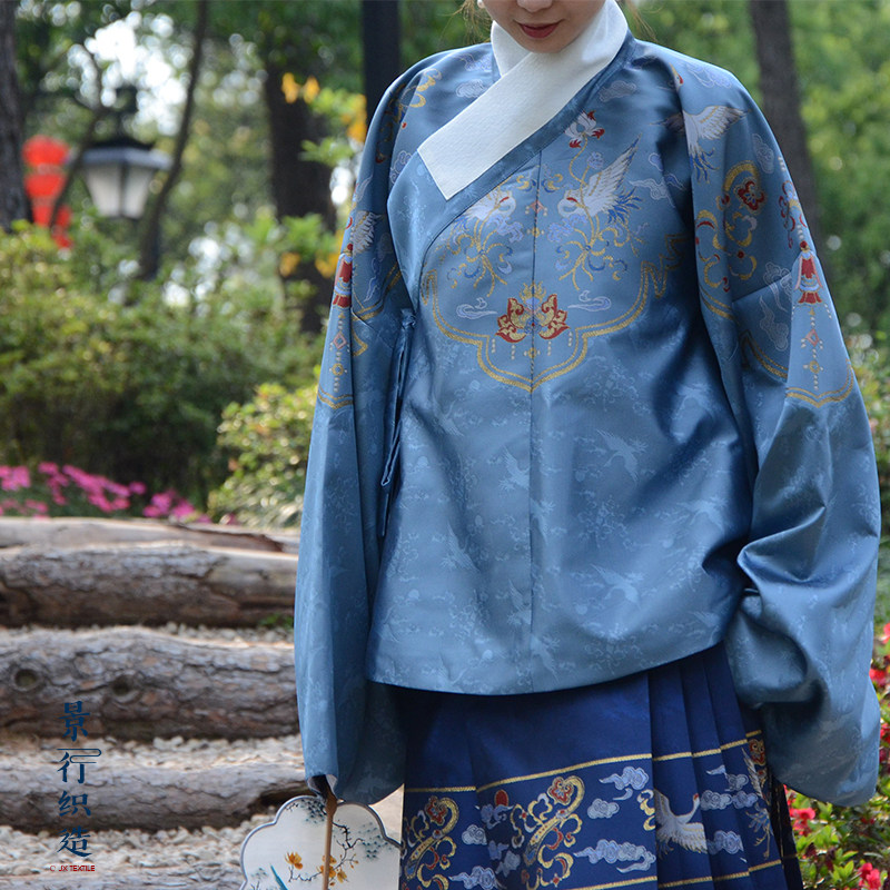 景行织造华灯初上仿妆花汉服明制斜襟对襟上袄布料面料