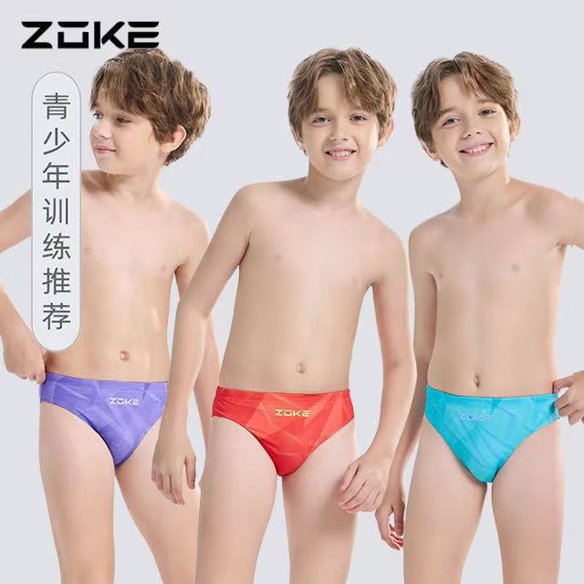 zoke洲克青少年专业训练三角游泳裤儿童速干抗氯游泳比赛2025新款