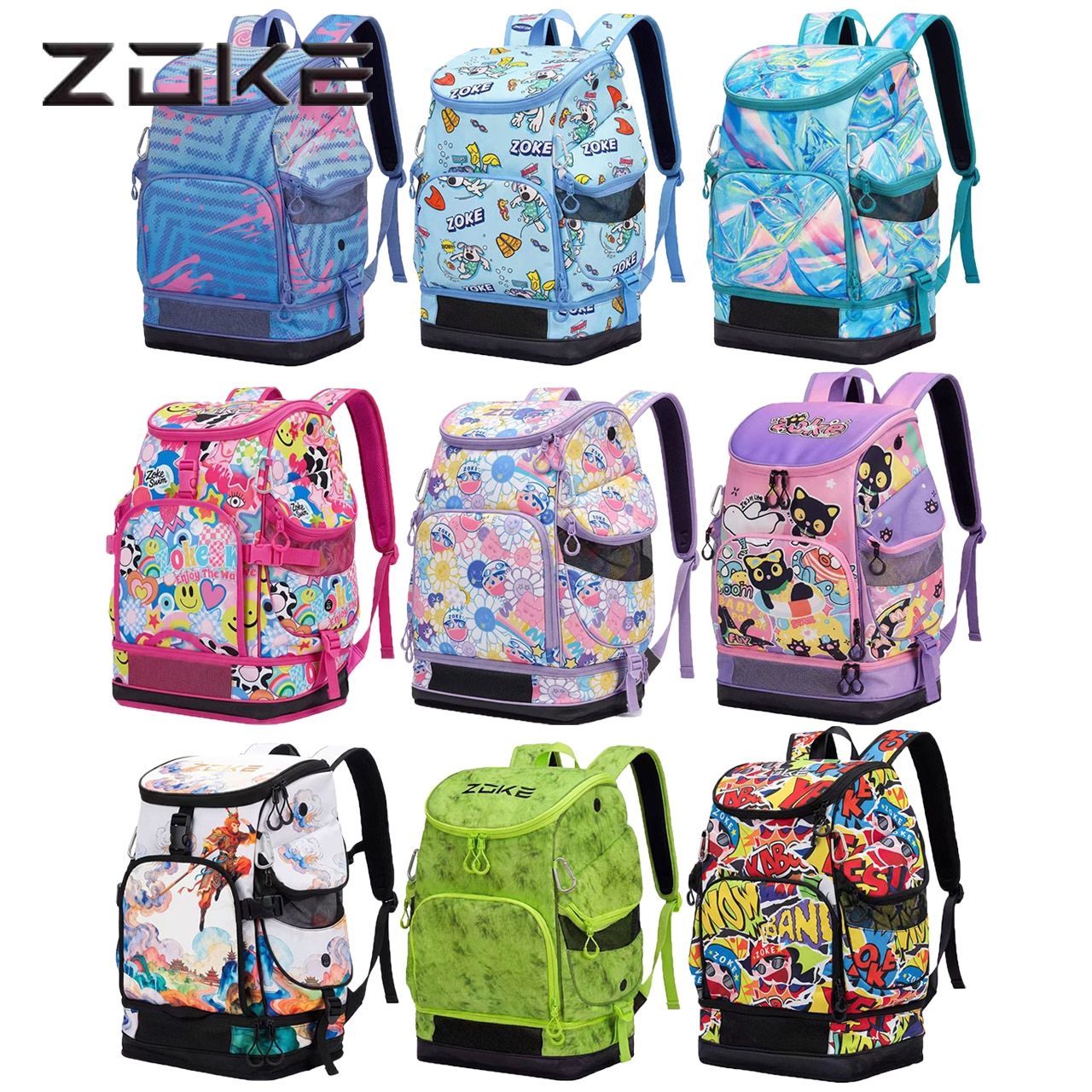 zoke洲克游泳双肩包青少年儿游泳专用包