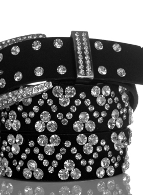 时尚风满钻女士韩版黑色牛皮腰带